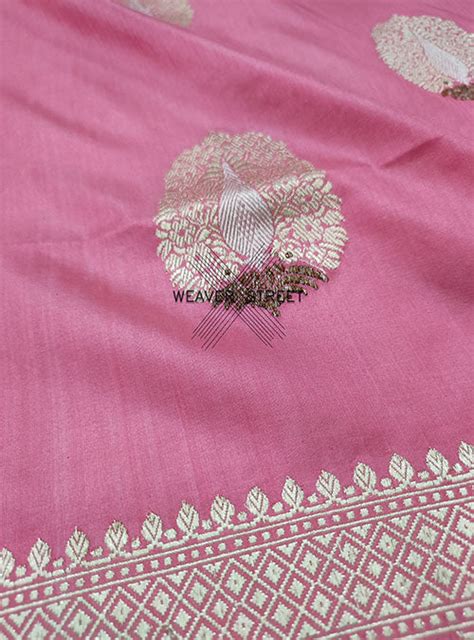 Bubblegum Pink Katan silk Handwoven Banarasi saree with tilfi Stylized ...