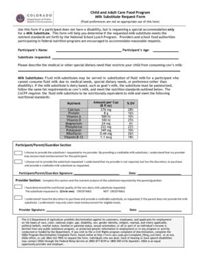 Fillable Online colorado Milk Substitute Request Form in English ...