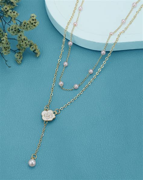 Gold Plated Pearl and Floral Lariat Layered Necklace – Carlton London ...