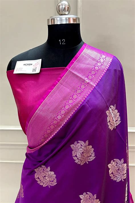 Purple and Pink Golden Zari Banarasi Silk Saree – Mohsin Textiles