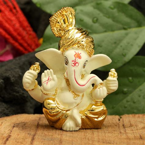Buy Collectible India Ganesha Idol Terracotta Gold Plated Ganesh Statue ...