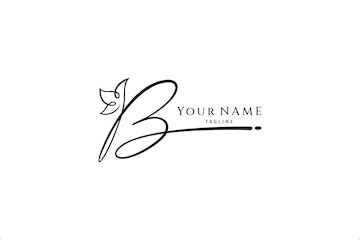 Handwritten initial letter b simple signature vector logo with flower ...