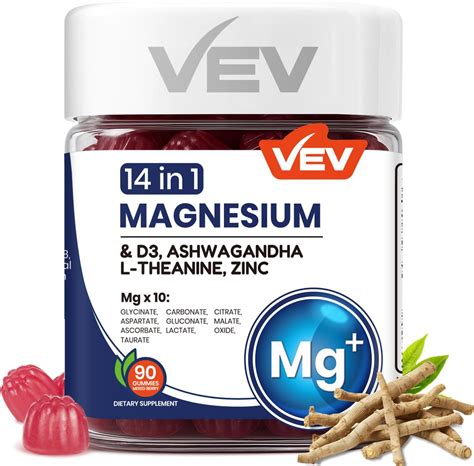 Amazon.com: VEV 14-in-1 Magnesium Complex Gummies – with Ashwagandha, L ...