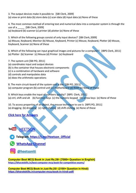 Image result for Computer Objective Question PDF