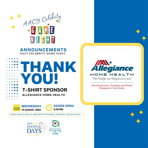 AACY CELEBRITY GAME NIGHT 2023 SPONSOR Allegiance Home Health & Rehab ...