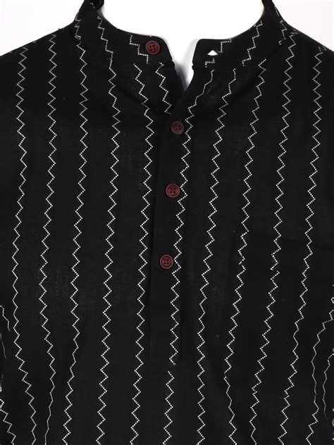 Men Black Short Length Kurta with Matching Border Dhoti Set PC35