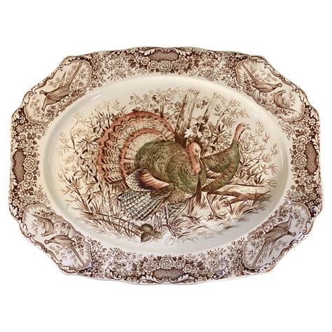 English Transferware Large Turkey Platter, Native American by Johnson ...