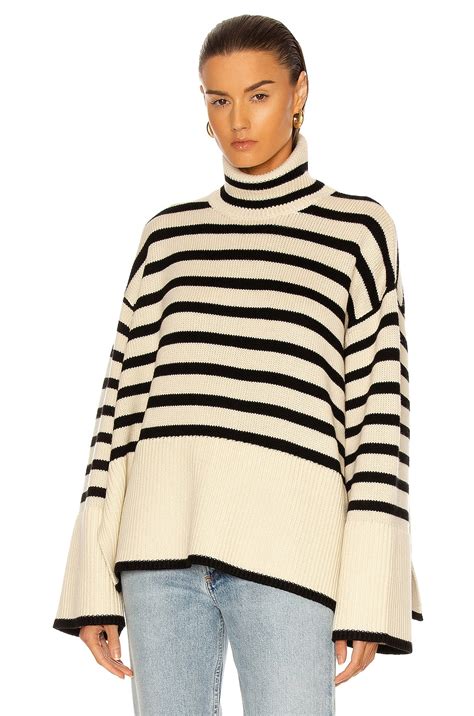 Toteme Signature Stripe Turtleneck Sweater in Light Sand Stripe | FWRD