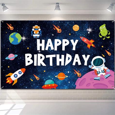 Outer Space Happy Birthday Backdrop Astronaut Rocket | Ubuy India