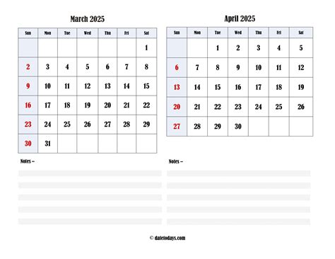 March April 2025 Calendar (Printable PDF Files)