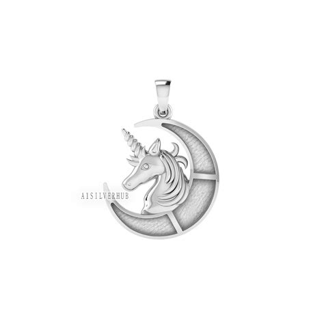 Moon with Unicorn Mythical Creatures 925 Sterling Silver, Breastmilk/K ...