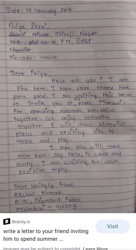 write a letter to your friend inviting him to your village during ...