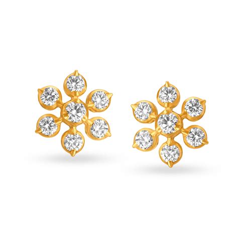 Dainty Diamond Adorned Gold Floral Stud Earrings
