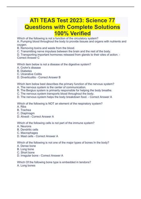 ATI TEAS Test 2023: Science 77 Questions with Complete Solutions 100% ...
