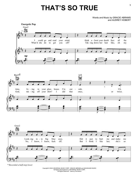 That's So True by Gracie Abrams Sheet Music for Piano, Vocal & Guitar ...
