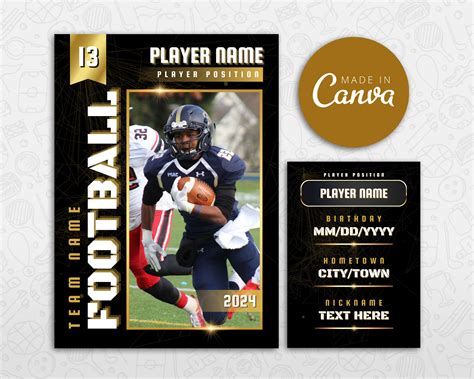 Football Card Template, DIY Golden Sport Cards Printable, Customizable ...