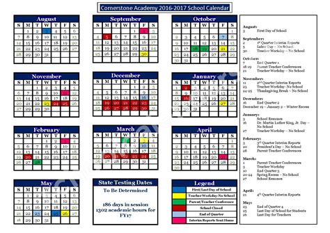 2016 - 2017 Cornerstone Calendar | Cornerstone Academy – Westerville, OH
