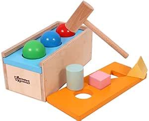 Toyshine Wooden 2 in 1 Wooden Ball Hammer Pound Shape Sorter Toy for ...