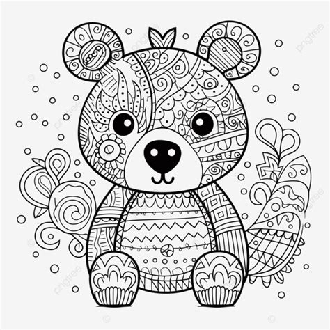 Bear Coloring Page For Adults Outline Sketch Drawing Vector, Zentangles ...