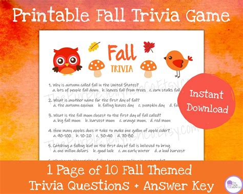 Fall Trivia Game Printable Autumn Activity for Kids & Adults, Trivia ...