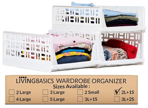 LIVINGBASICS (2 Large + 1 Small, Plastic Wardrobe Organizer for Clothes ...