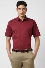 Buy Men Maroon Solid Half Sleeves Wedding Shirt Online - 39943829 | Van ...