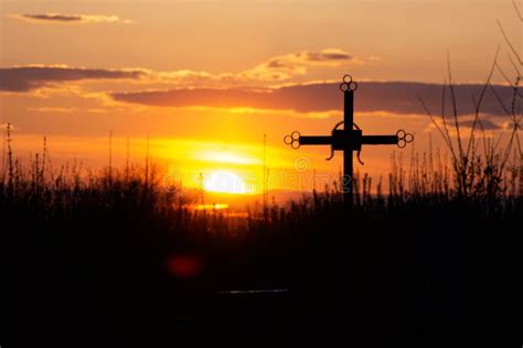 Silhouette of Orthodox Cross Against Sunset Sky Background Stock Image ...