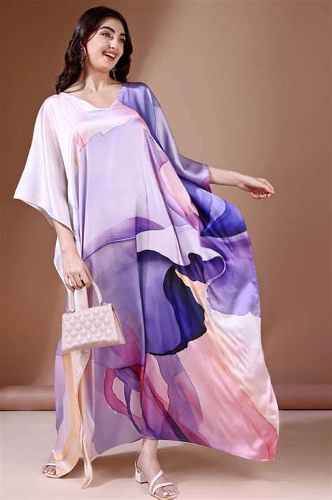 Royal Haze Soft Satin Kaftan with Digital Print – Label Aarna