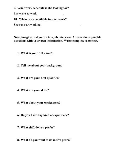 Job Interview Conversation Worksheet 的图像结果
