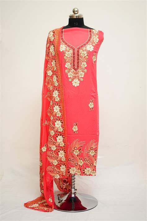 Dark pink colour aari work salwar kameez with neckline pattern