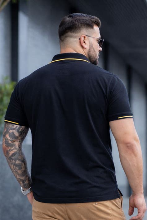 Black Pique Stripe Collar Plus Size Tipping Polo T-shirt – Veirdo