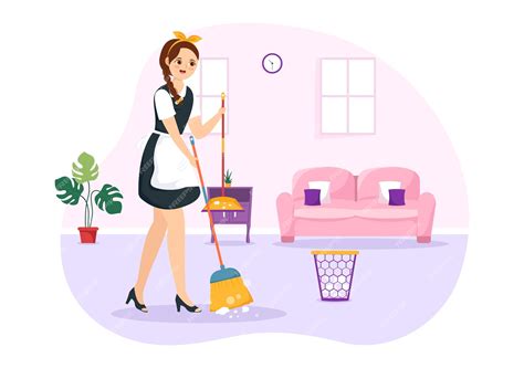 Girl maid illustration of cleaning service wearing her uniform with ...