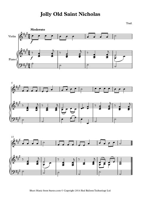 Jolly Old Saint Nicholas Sheet music for Violin - 8notes.com