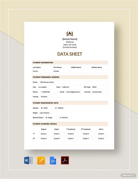 Image result for Data Sheet Box Template