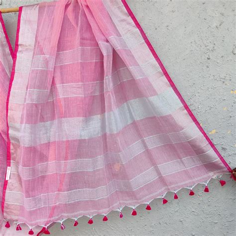 Linen Queen - Baby Pink Linen Saree – Sanskruti