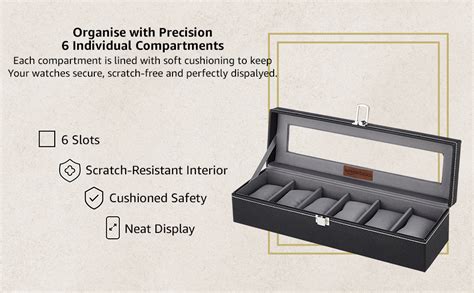 Amazon Basics Unisex Faux Leather Watch Organiser Box with 6 Slots ...