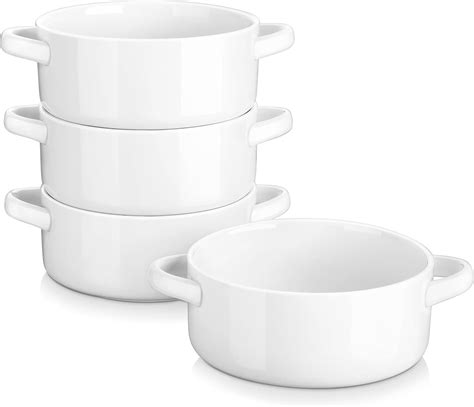 MALACASA Soup Bowls with Handles, 4 Piece 800ML Porcelain White Salad ...