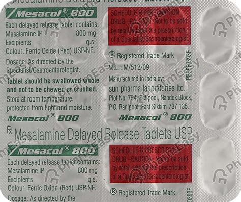 Mesacol 800 MG Tablet (15): Uses, Side Effects, Price & Dosage | PharmEasy