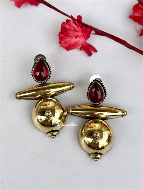 Ava Brass Drops (Maroon) – Clutches and More