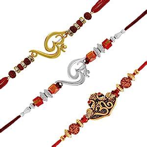 Mahi Combo of Three Om Rakhis with Crystals and Rudraksha for Adorable ...
