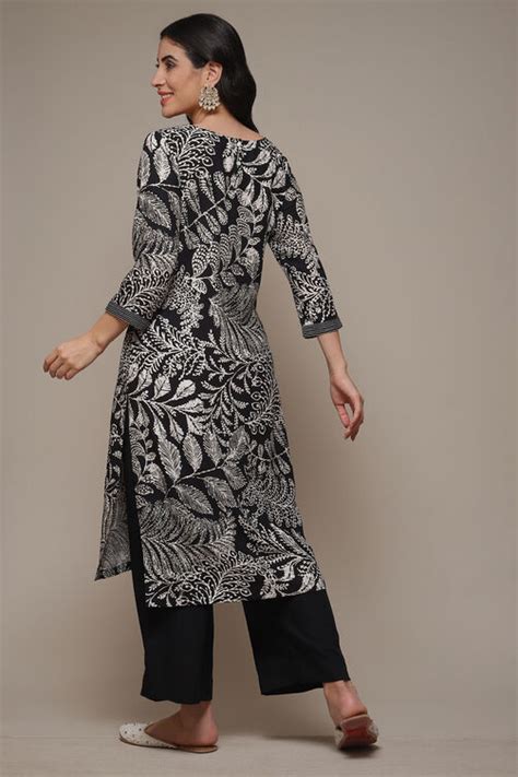 Black Rayon Straight Printed 2 Piece Set