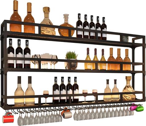 Amazon.com: Wall Wine Rack Floating Bar Shelves Wall Mounted with LED ...