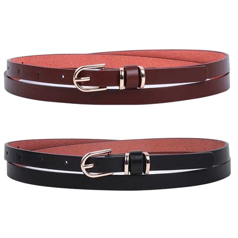 JASGOOD Women Skinny Leather Belts Thin Black and Coffee Belt for Pants ...