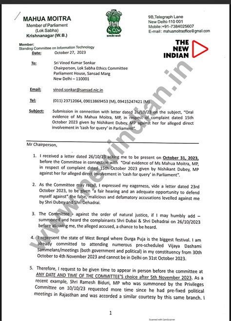 Mahua Moitra seeks delay in Lok Sabha Ethics Committee appearance THE ...