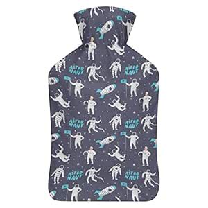 Astronaut with Stars and Rocket Hot Water Bottle 1000ml Cute Soft Water ...