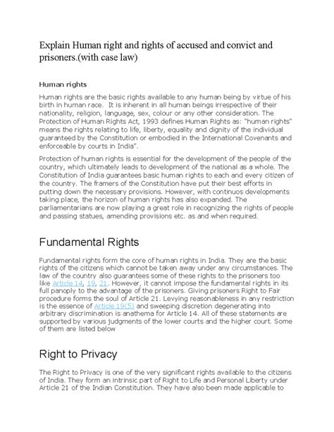 Explain Human right and rights of accused and convict and prisoners ...