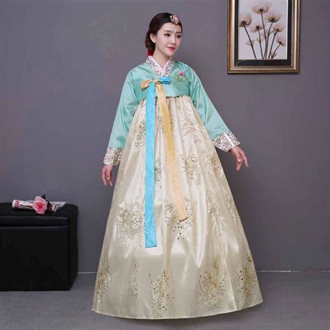 Buy Female Korean Traditional Long Sleeve Classic Hanboks Dress Cosplay ...