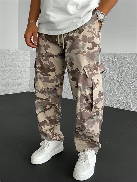Manfinity Homme Men Camo Print Flap Pocket Drawstring Waist Cargo Pants ...