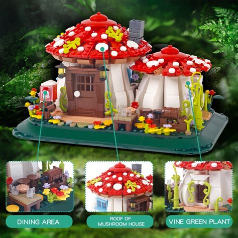 Mushroom House Building Blocks Set with Mushrooms Flowers Pathway – CRAZE