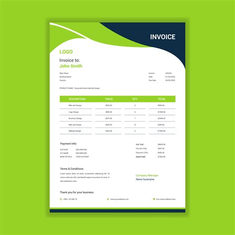 Green Wave Shape Invoice Template for Accounting 1053738 Vector Art at Vecteezy
